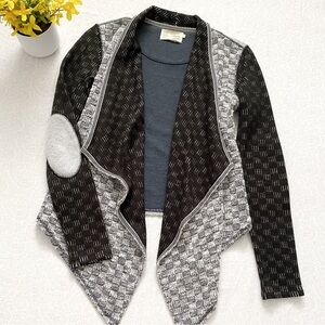 Anthro Saturday Sunday Mixed Print Waterfall Cardigan w/ Elbow Patches